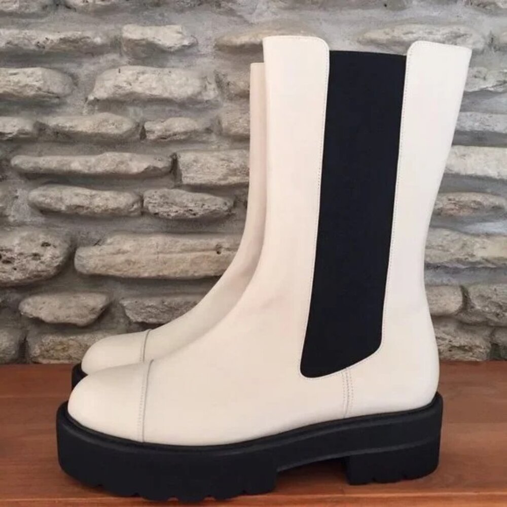 Stuart Weitzman Size 10 White Leather Platform Boots